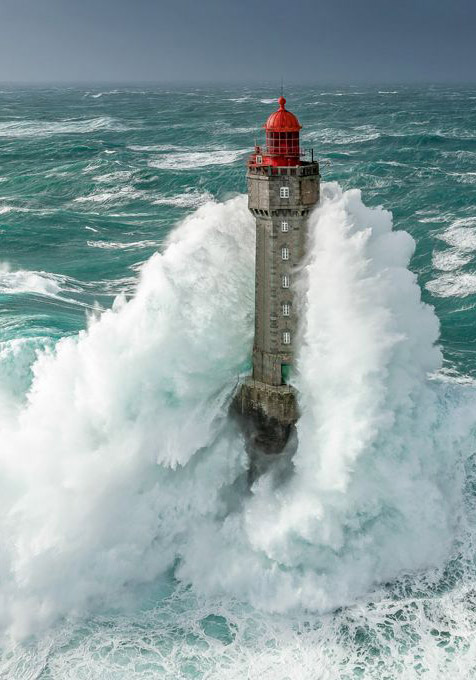 a lighthouse in a storm